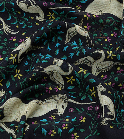 Drake's Navy Unicorn Print Wool-Silk Bandana