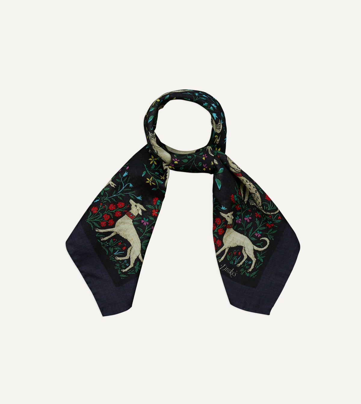 Drake's Navy Unicorn Print Wool-Silk Bandana