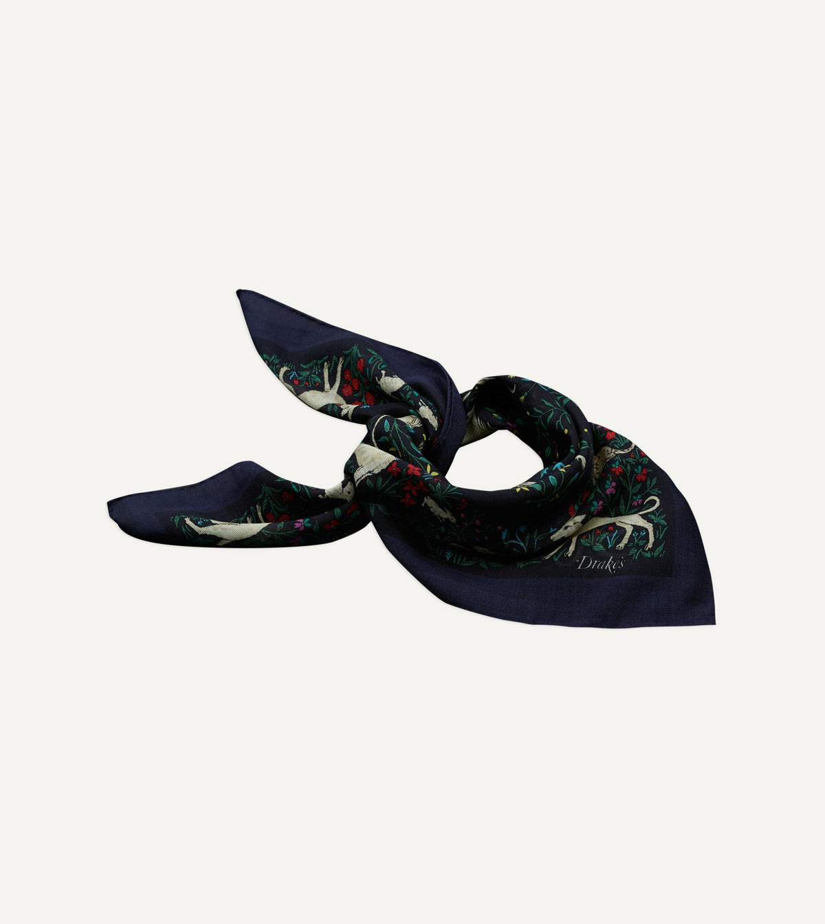 Drake's Navy Unicorn Print Wool-Silk Bandana