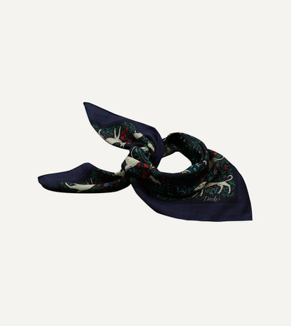 Drake's Navy Unicorn Print Wool-Silk Bandana