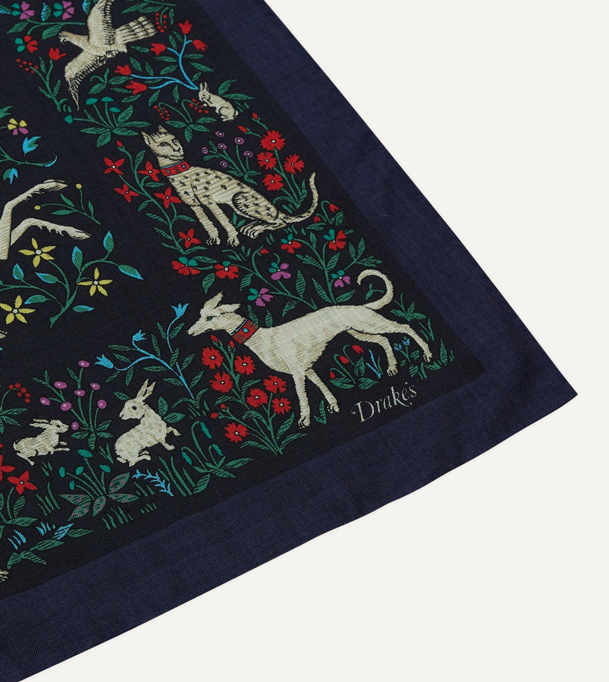 Drake's Navy Unicorn Print Wool-Silk Bandana