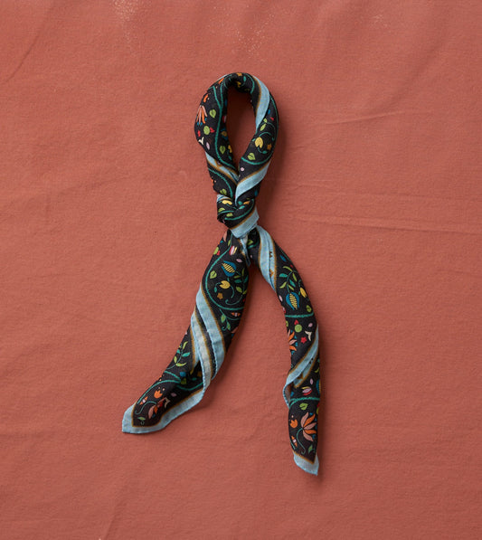 Drake's Navy Tiger Garden Print Wool-Silk Bandana