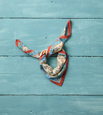Drake's Ecru Animals and Flowers Print Silk Bandana