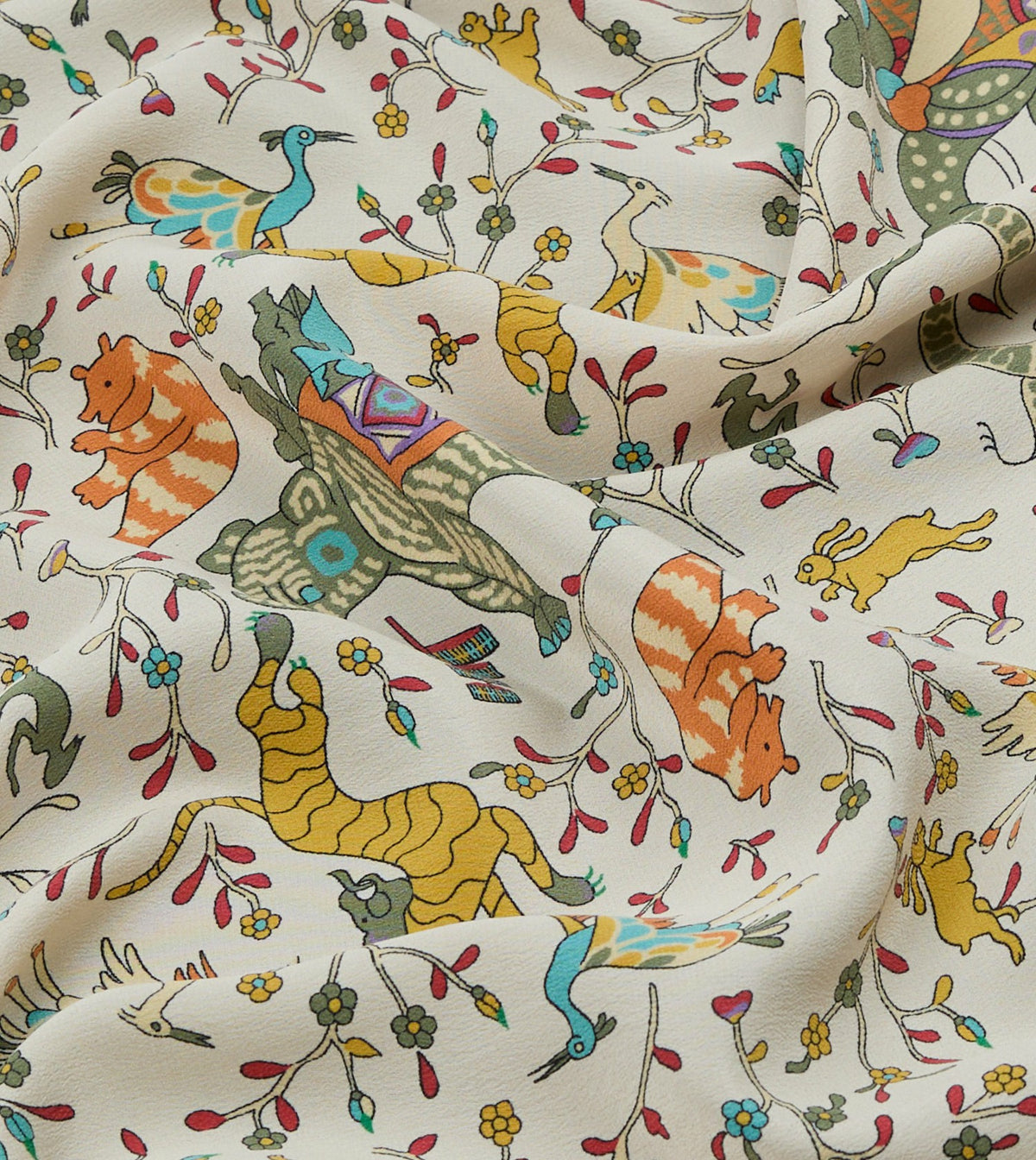Drake's Ecru Animals and Flowers Print Silk Bandana