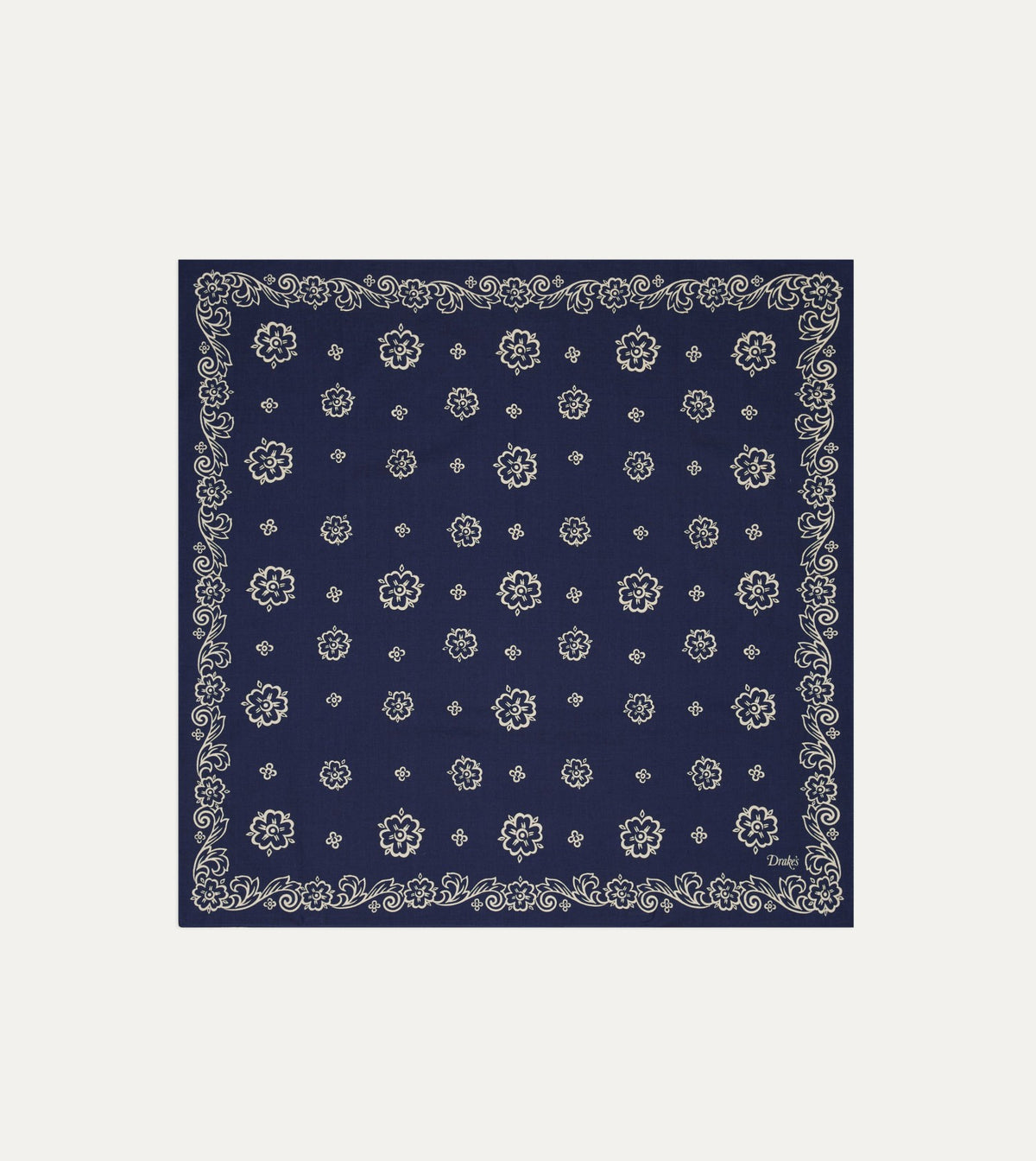Drake's Indigo Flower Print Cotton Bandana