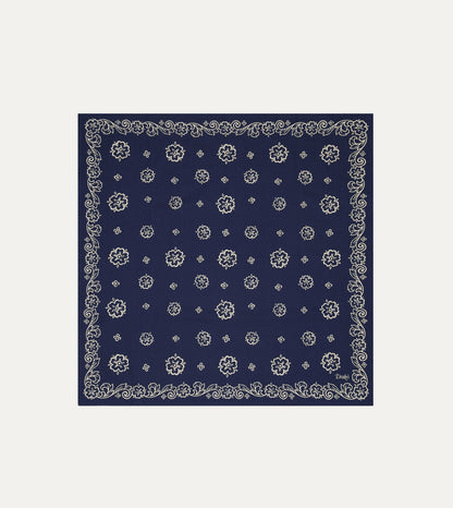 Drake's Indigo Flower Print Cotton Bandana