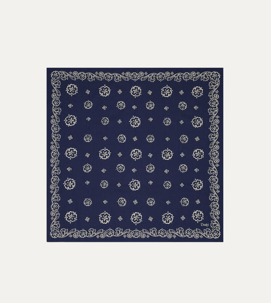 Drake's Indigo Flower Print Cotton Bandana