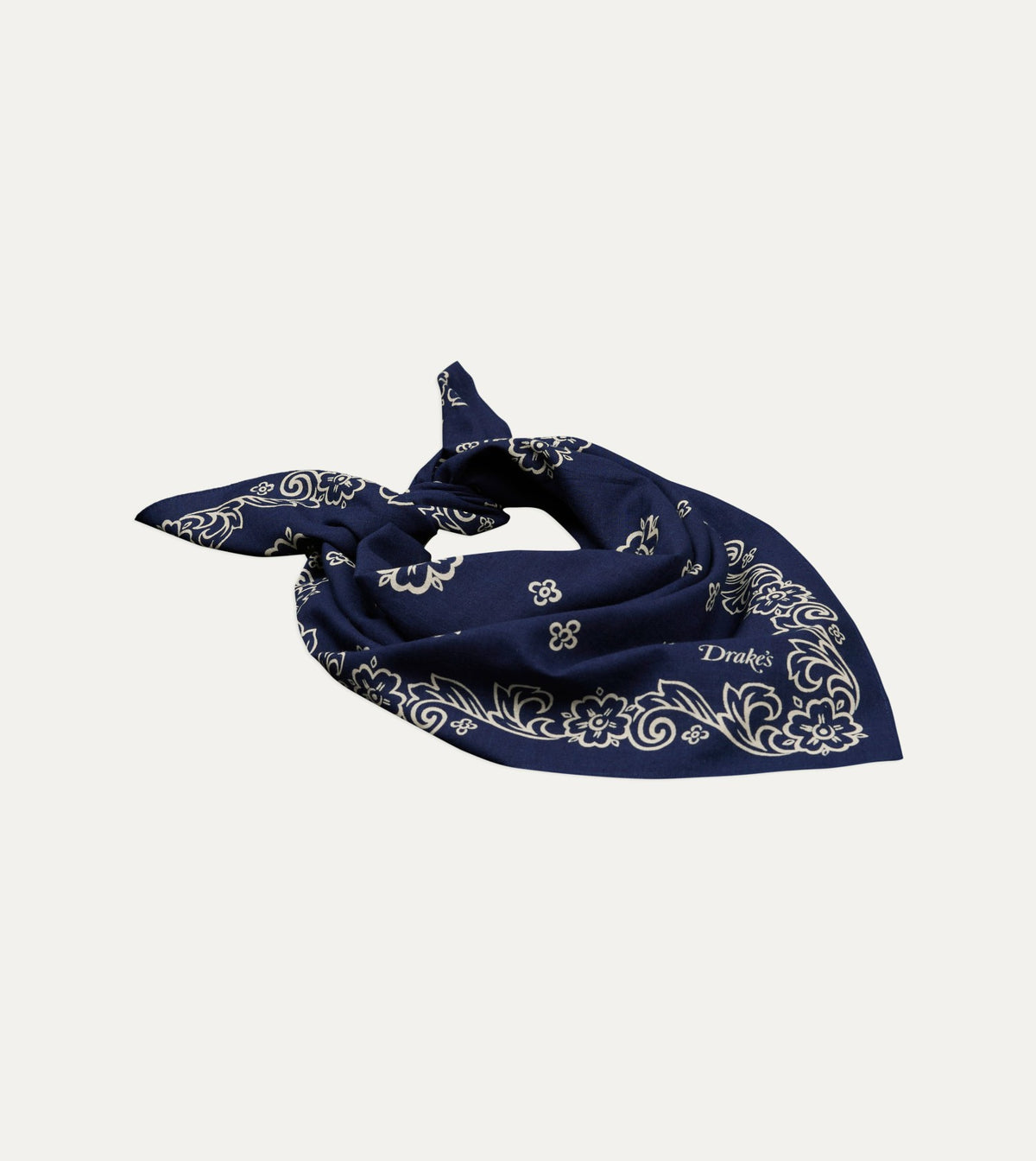 Drake's Indigo Flower Print Cotton Bandana