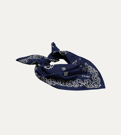 Drake's Indigo Flower Print Cotton Bandana