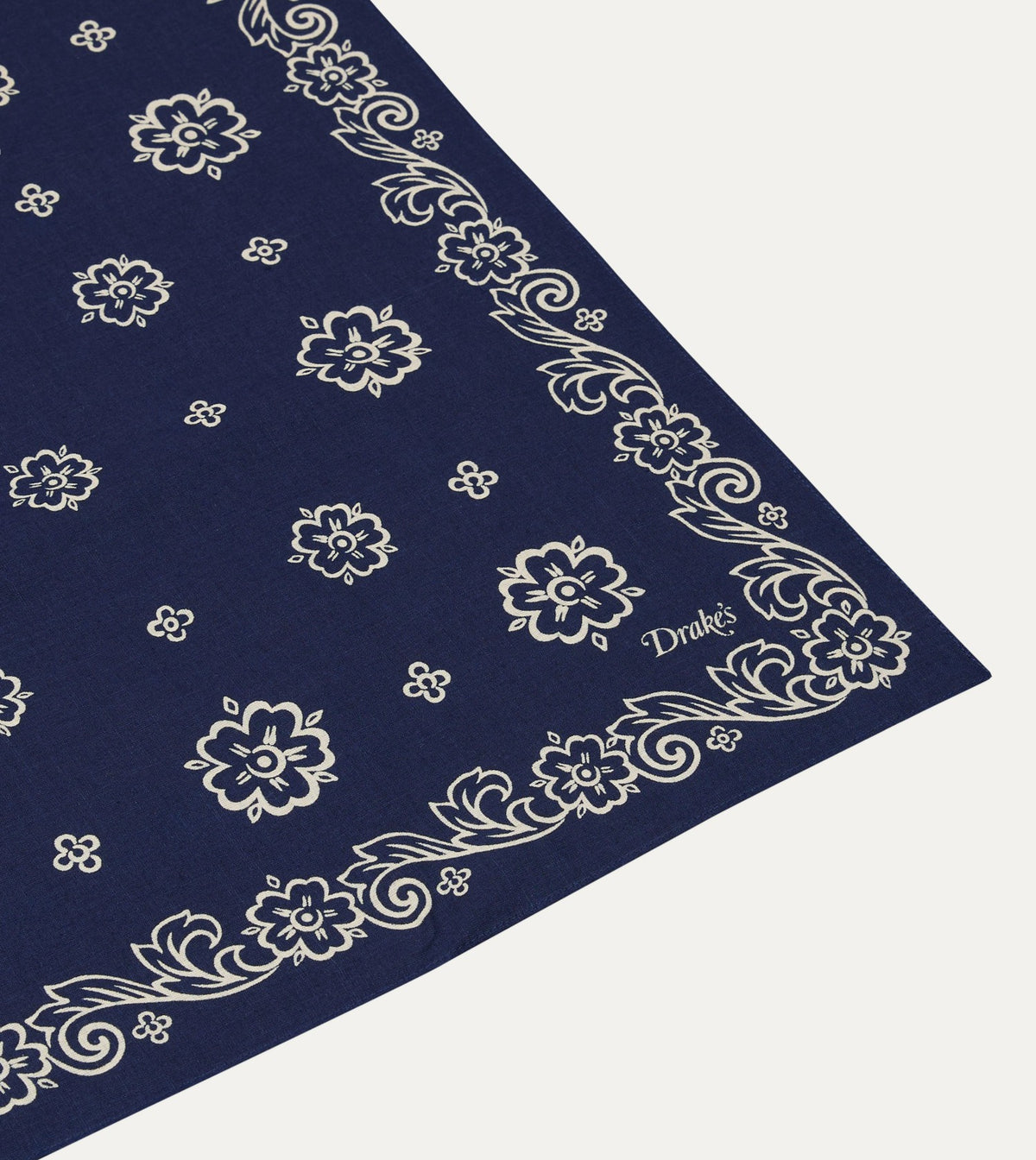 Drake's Indigo Flower Print Cotton Bandana
