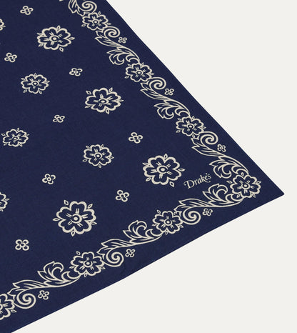 Drake's Indigo Flower Print Cotton Bandana