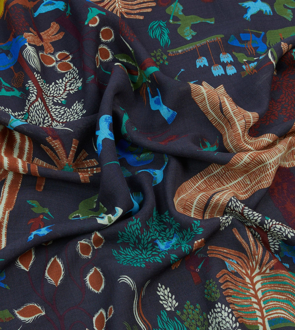 Drake's Navy Palm Print Wool-Silk Bandana