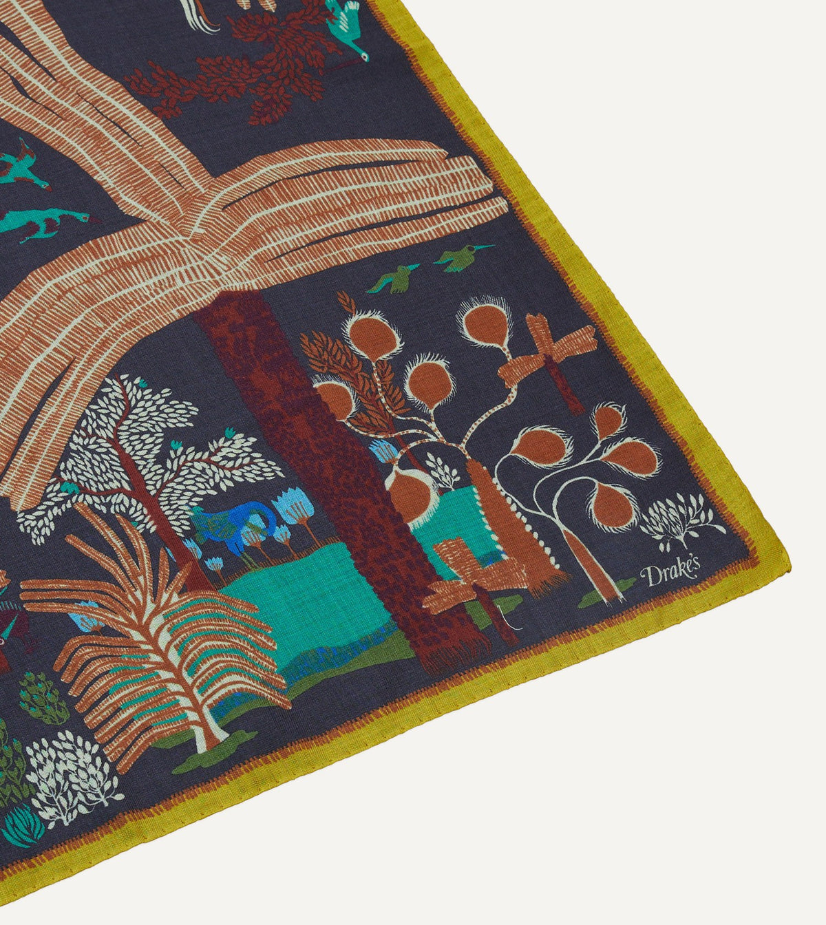 Drake's Navy Palm Print Wool-Silk Bandana