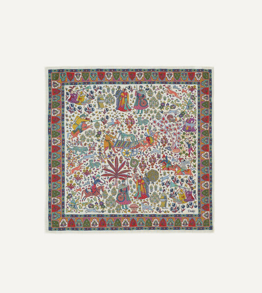 Drake's Ecru Floral Mughal Print Wool-Silk Bandana