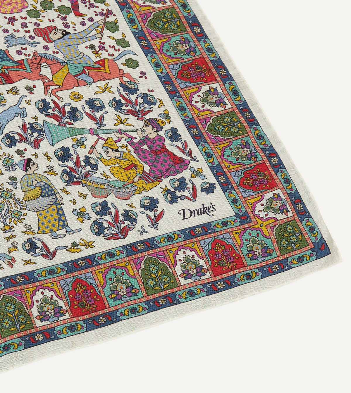Drake's Ecru Floral Mughal Print Wool-Silk Bandana