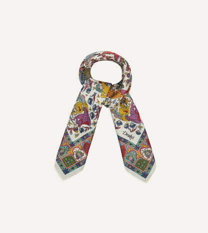 Drake's Ecru Floral Mughal Print Wool-Silk Bandana