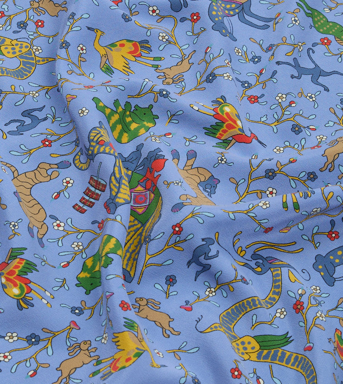 Drake's Blue Animals and Flowers Print Silk Bandana