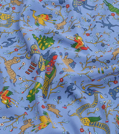 Drake's Blue Animals and Flowers Print Silk Bandana