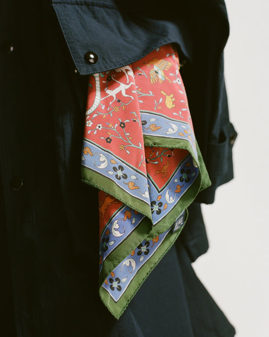 Drake's Red Animals and Flowers Print Silk Bandana