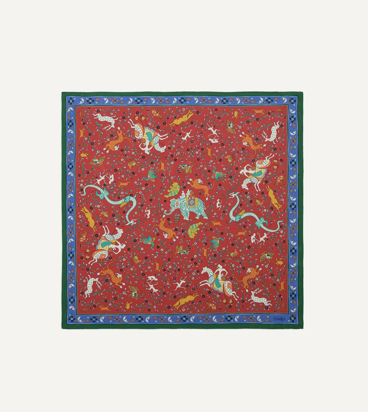 Drake's Red Animals and Flowers Print Silk Bandana