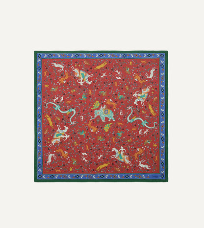 Drake's Red Animals and Flowers Print Silk Bandana