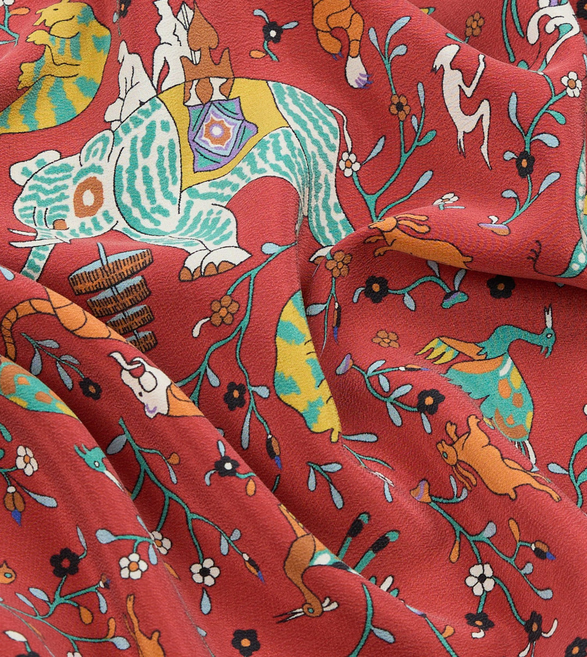 Drake's Red Animals and Flowers Print Silk Bandana