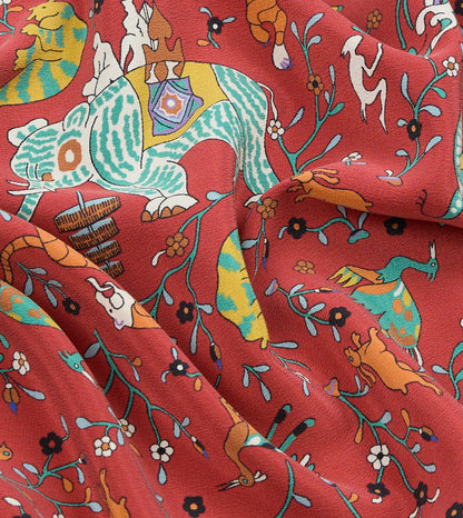 Drake's Red Animals and Flowers Print Silk Bandana