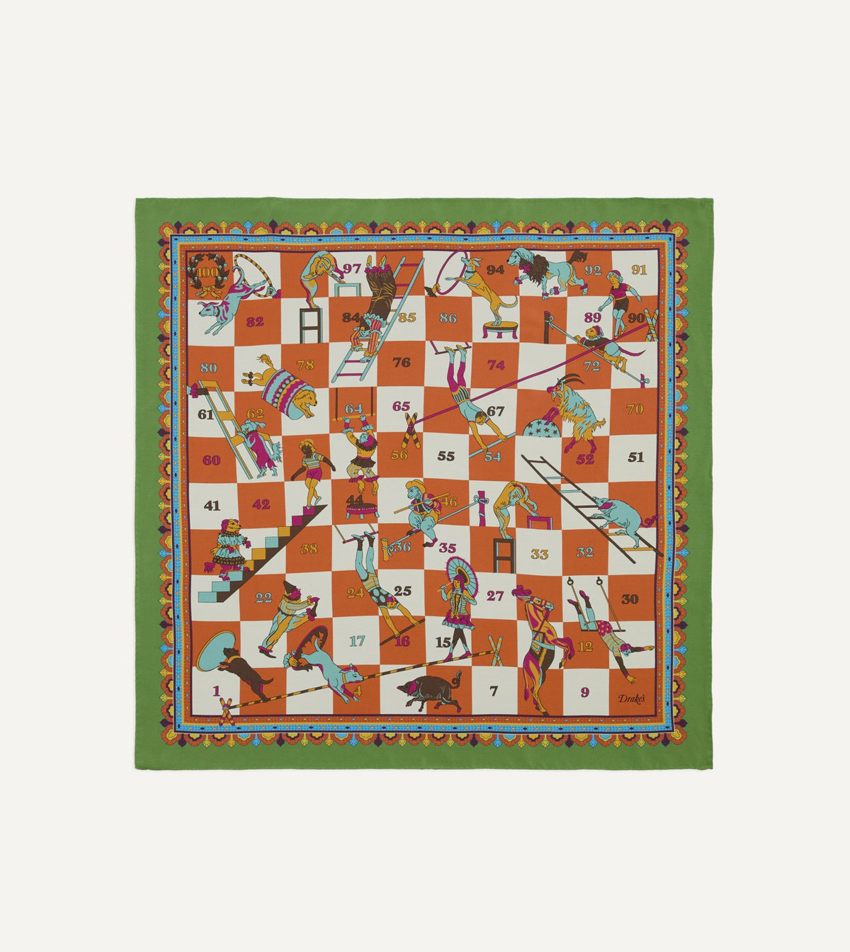 Drake's Green Snakes and Ladders Print Silk Bandana