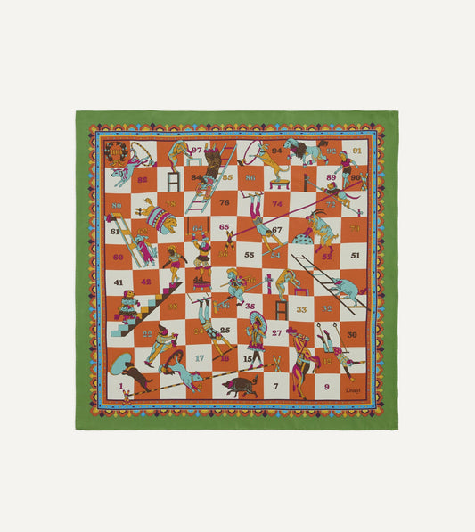 Drake's Green Snakes and Ladders Print Silk Bandana