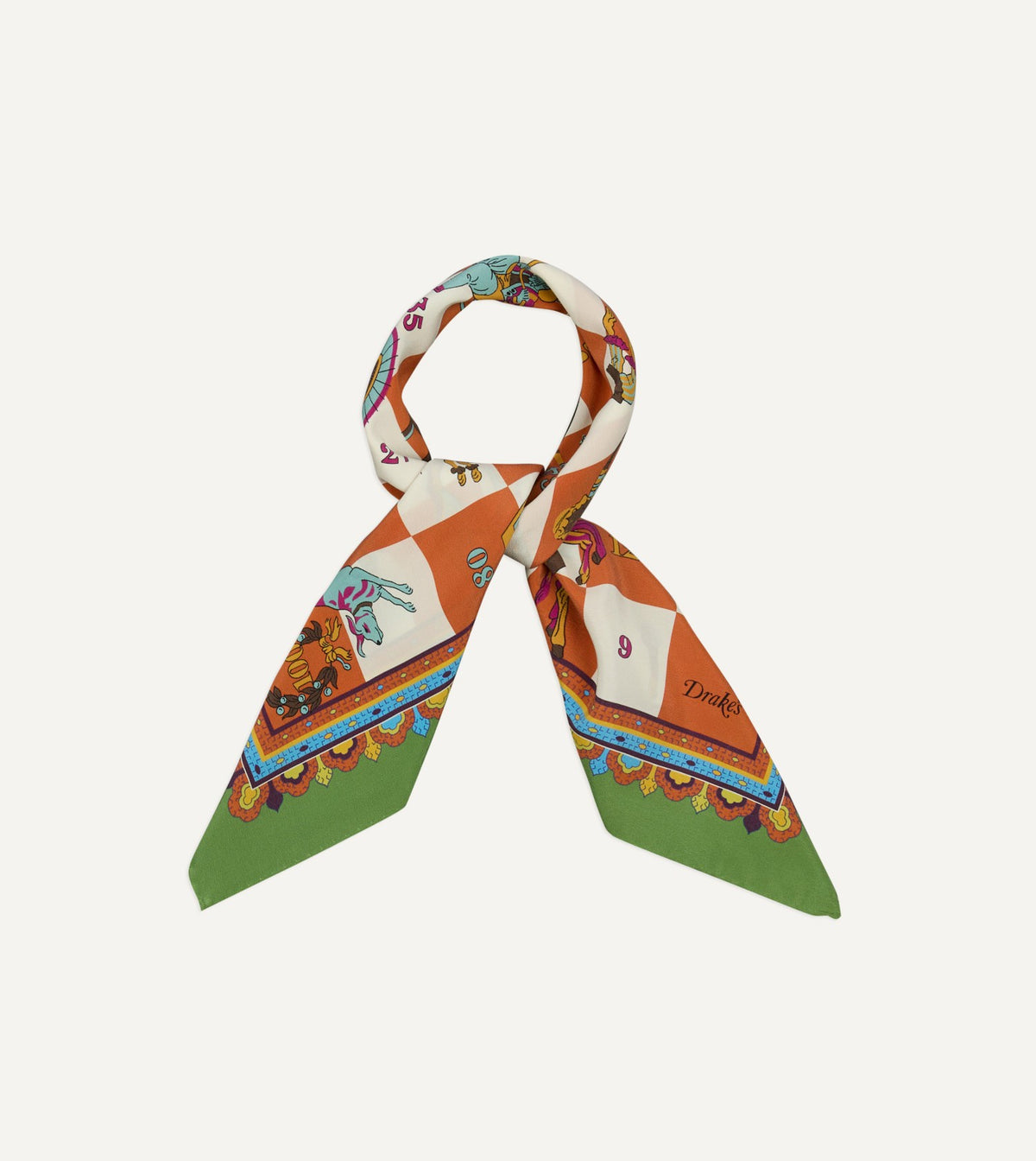 Drake's Green Snakes and Ladders Print Silk Bandana