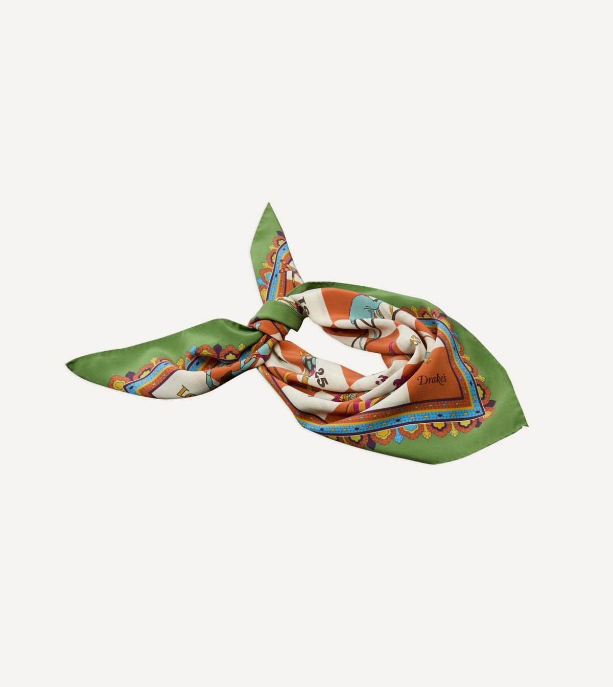 Drake's Green Snakes and Ladders Print Silk Bandana