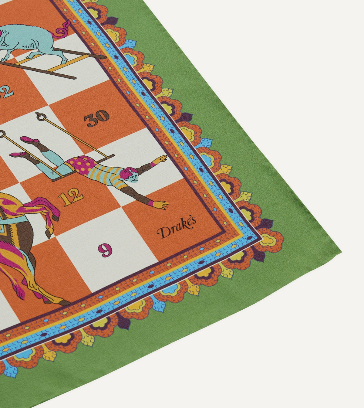 Drake's Green Snakes and Ladders Print Silk Bandana