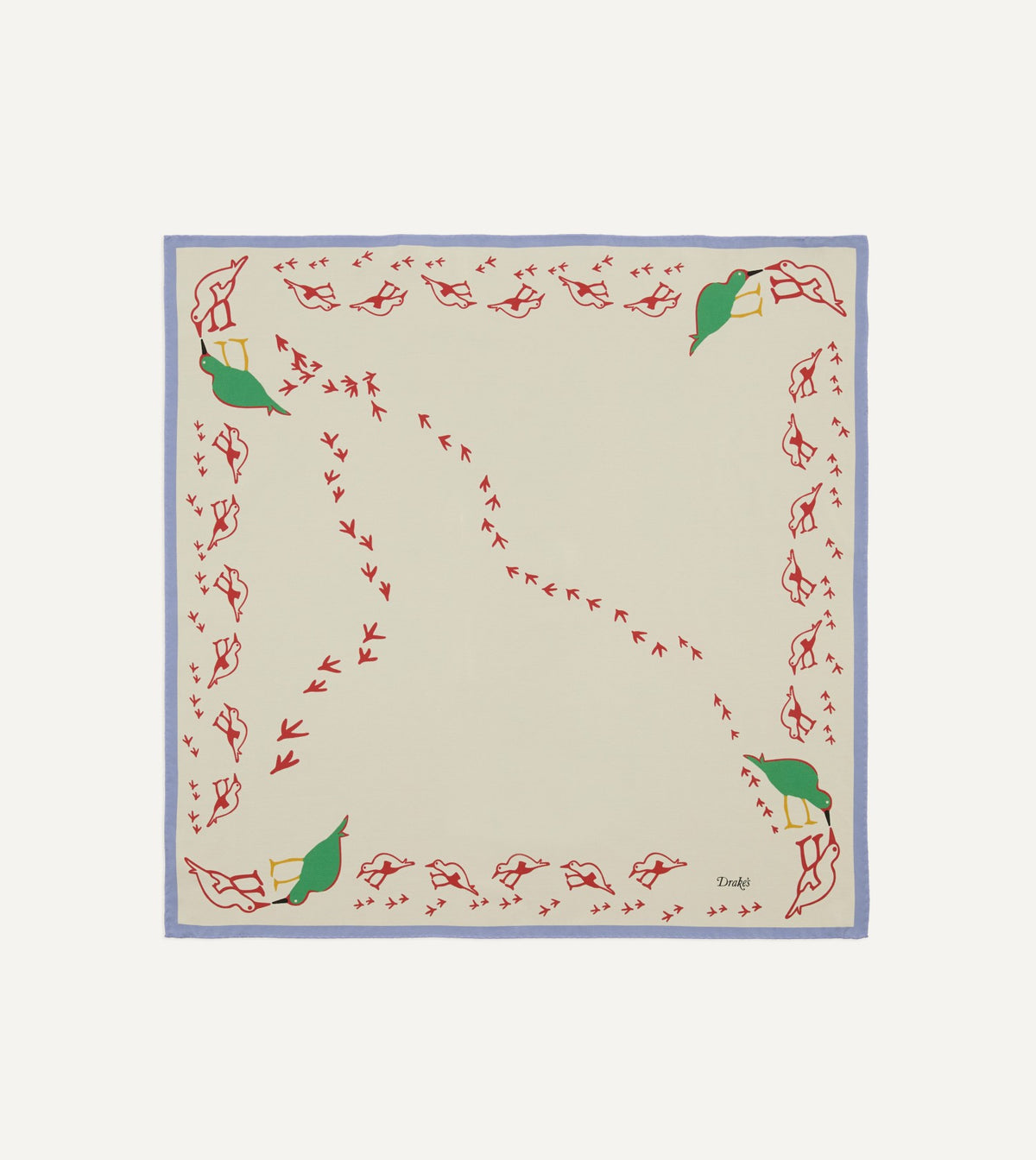 Drake's Ecru Oyster Catcher Print Silk Bandana