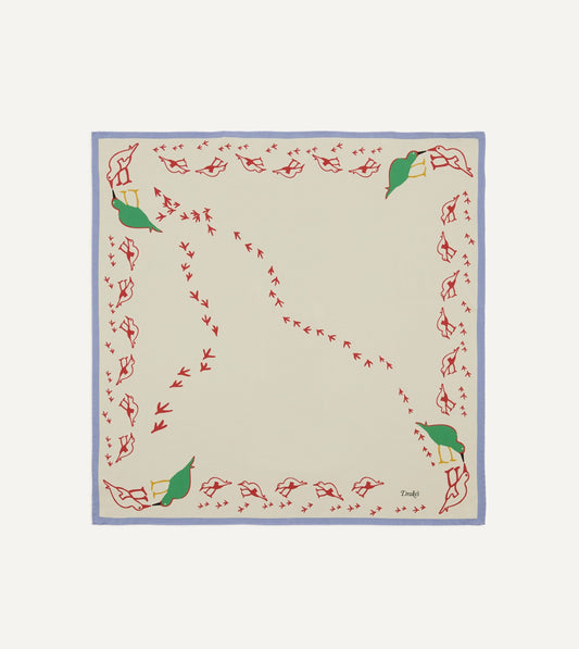 Drake's Ecru Oyster Catcher Print Silk Bandana