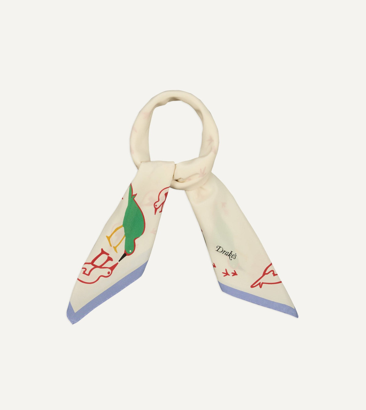 Drake's Ecru Oyster Catcher Print Silk Bandana