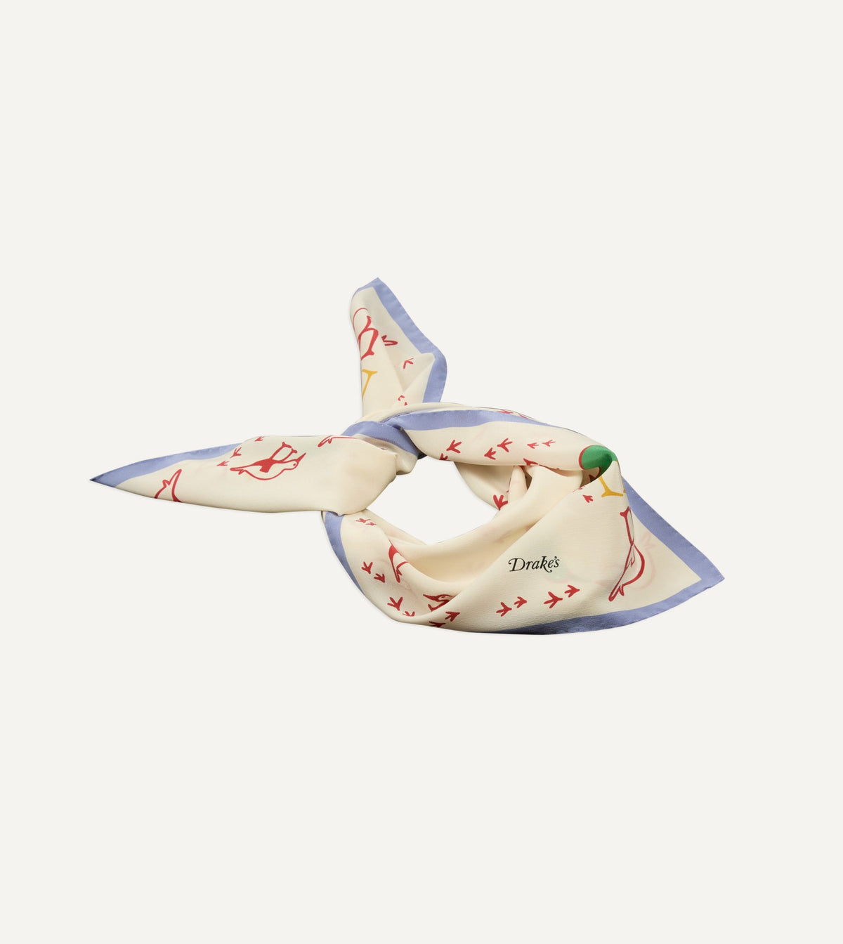 Drake's Ecru Oyster Catcher Print Silk Bandana