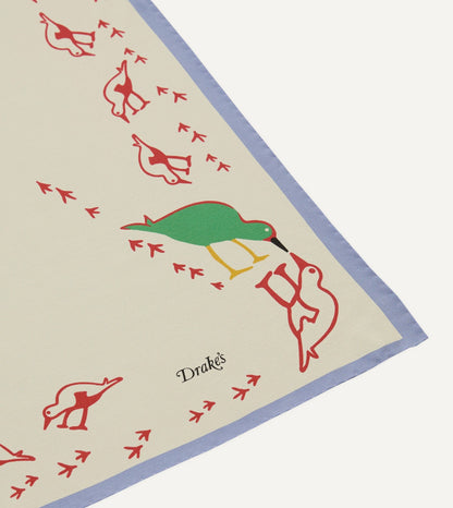Drake's Ecru Oyster Catcher Print Silk Bandana