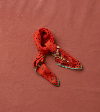 Drake's Red Acrobat Print Wool-Silk Bandana
