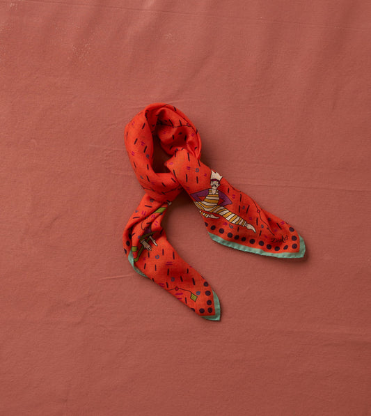 Drake's Red Acrobat Print Wool-Silk Bandana