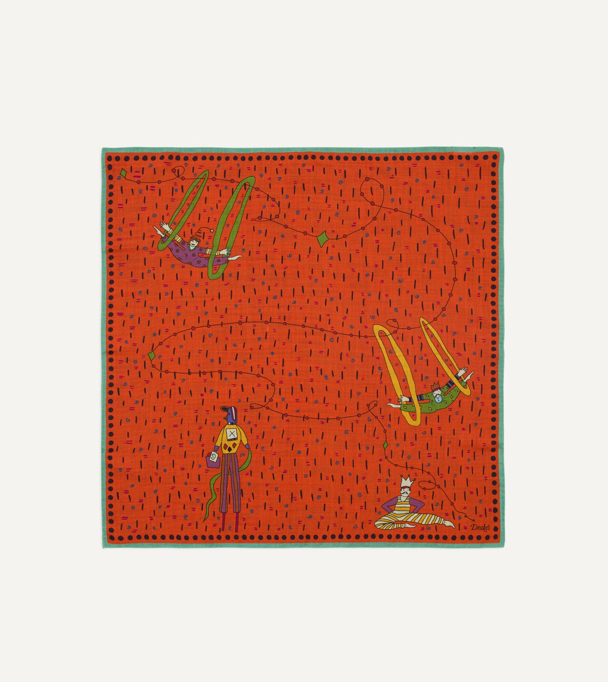 Drake's Red Acrobat Print Wool-Silk Bandana