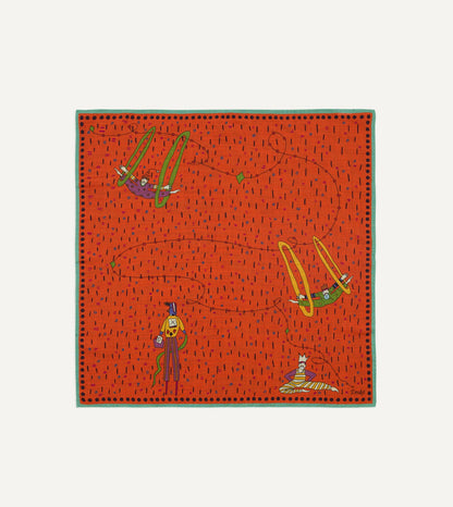 Drake's Red Acrobat Print Wool-Silk Bandana