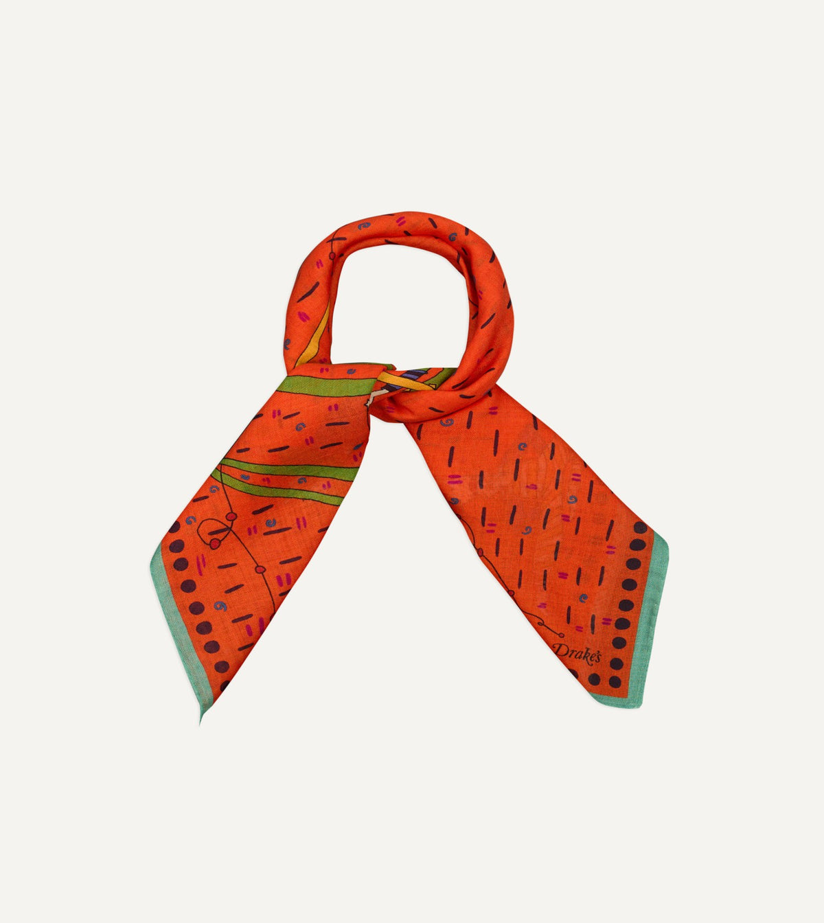 Drake's Red Acrobat Print Wool-Silk Bandana