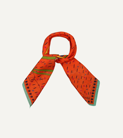 Drake's Red Acrobat Print Wool-Silk Bandana