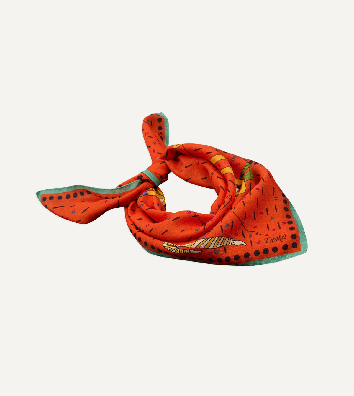 Drake's Red Acrobat Print Wool-Silk Bandana