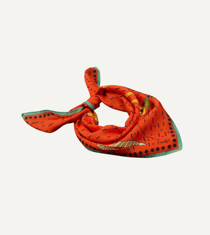 Drake's Red Acrobat Print Wool-Silk Bandana