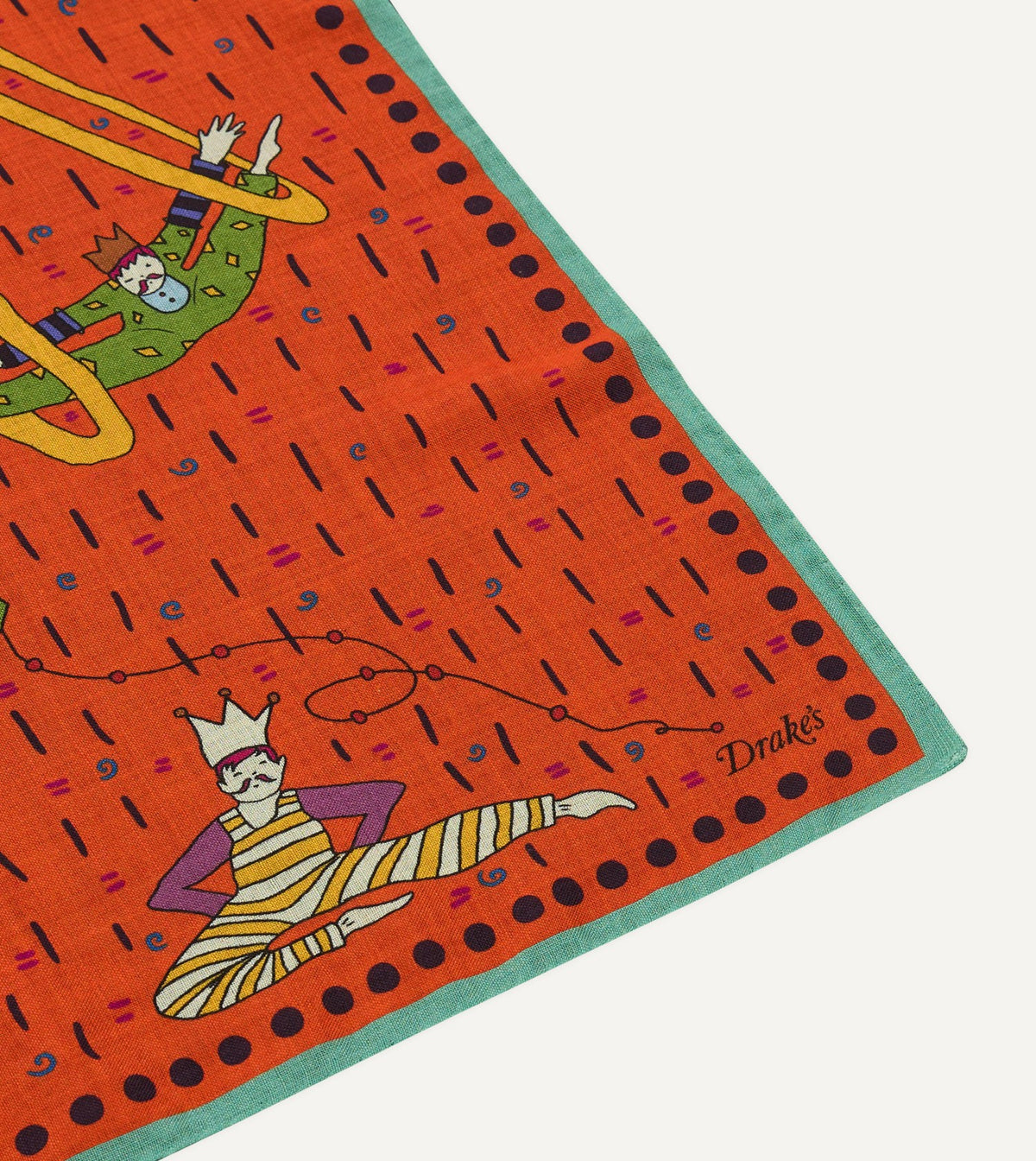 Drake's Red Acrobat Print Wool-Silk Bandana