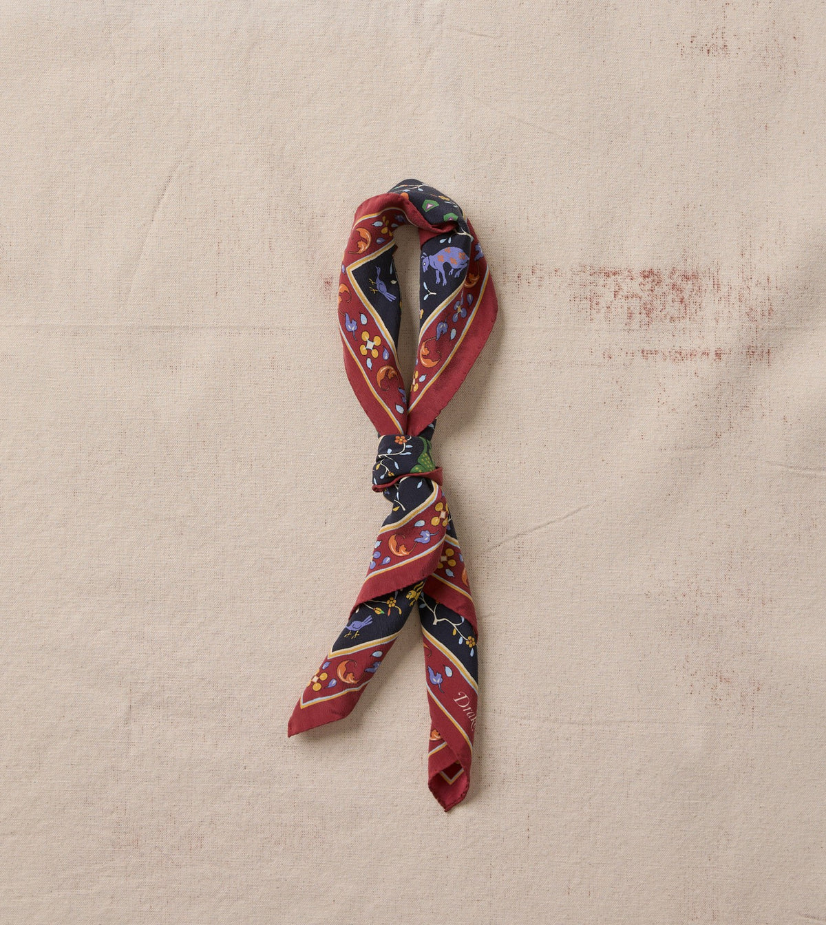 Drake's Navy Animals and Flowers Print Silk Bandana