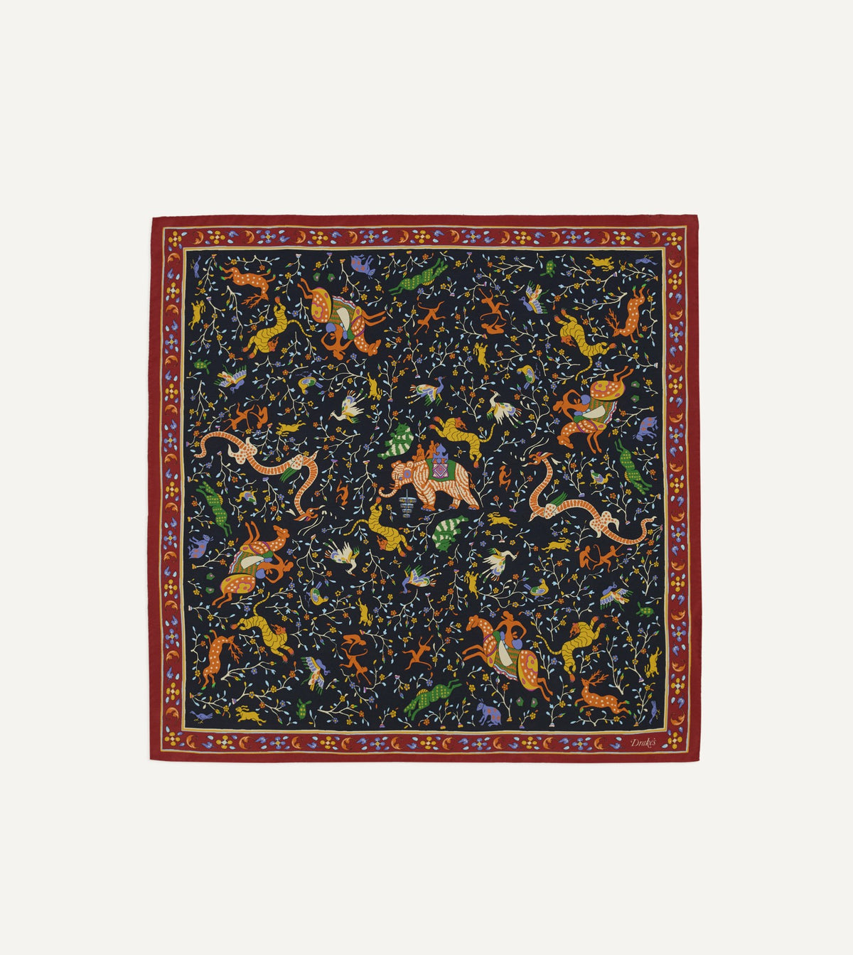 Drake's Navy Animals and Flowers Print Silk Bandana