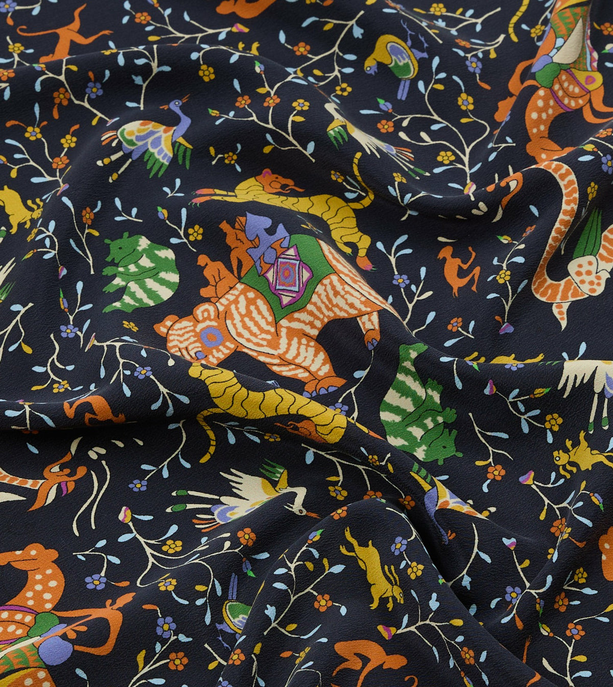 Drake's Navy Animals and Flowers Print Silk Bandana