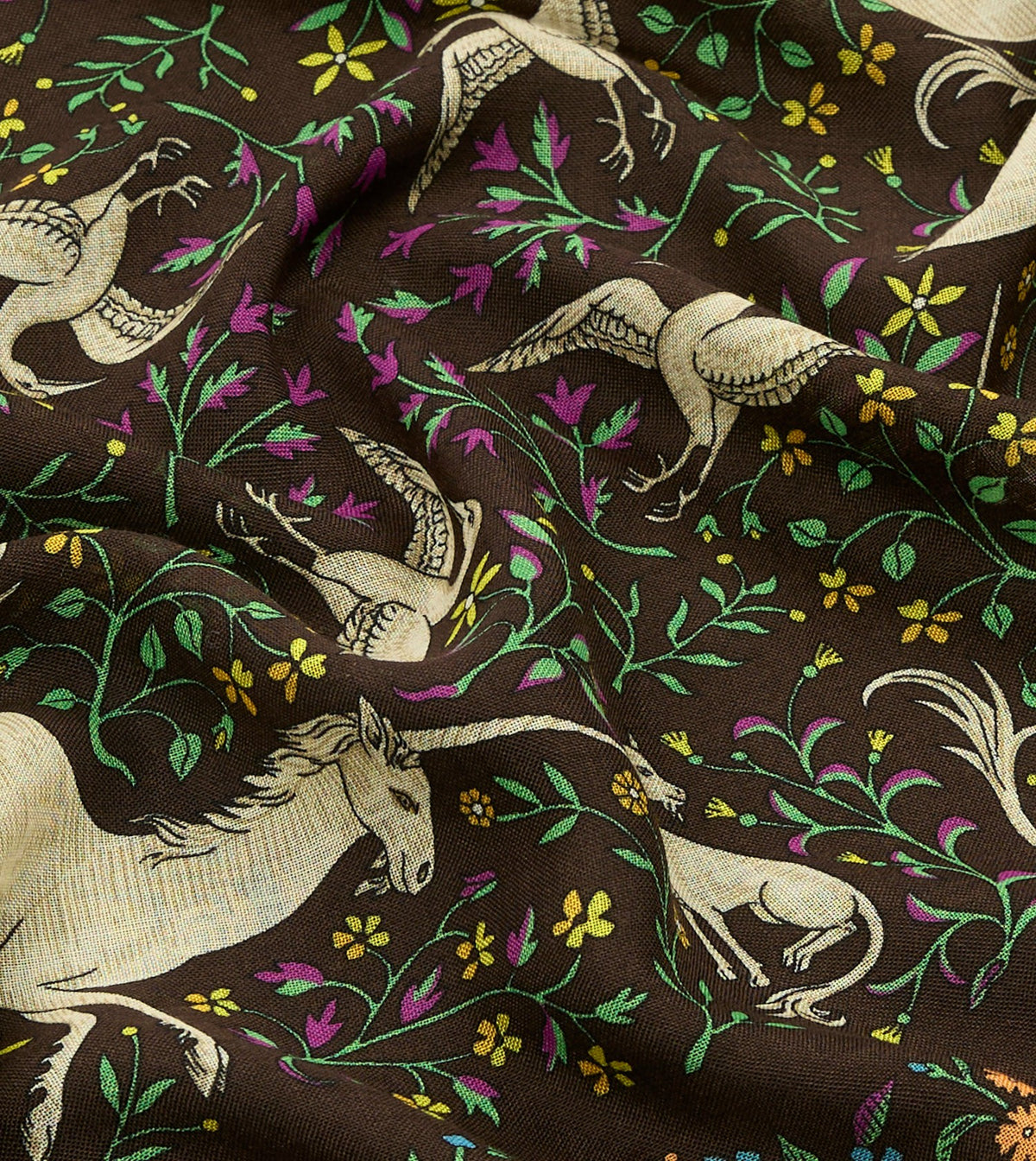 Drake's Brown Unicorn Print Wool-Silk Bandana